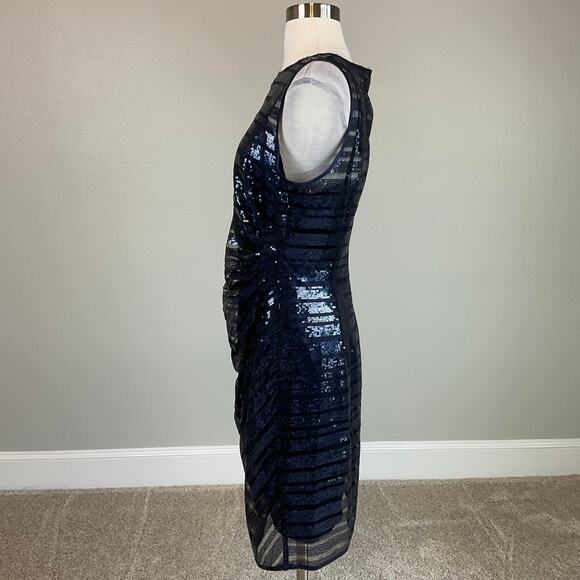 Vince Camuto Sequined Sleeveless Sheath Cocktail Dress Navy Blue Size 10 - Picture 4 of 12